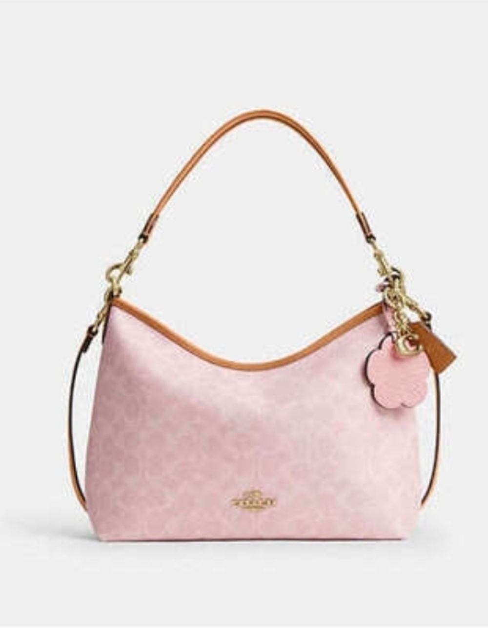 Coach Pink Signature Small Hobo Shoulder Bag with Tan Trim